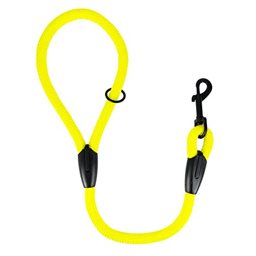 Correa Adiestramiento Perro Corta para Perros Grandes Pequeños Medianos. Correa Antitirones Perro Nylon Redonda. Hecho en España. 60cm. Amarillo Cover