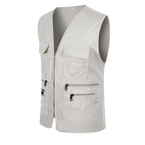 Gilet cargo multi-poches sans manches pour homme veste exterieur zippee unie