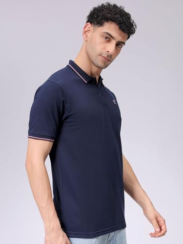 Image of The Indian Garage Co Men Slim Fit Solid Polo Neck Half Sleeves Tshirt