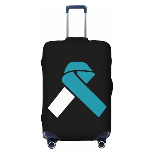 White and Teal Awareness Ribbon Cervical Cancer Travel Luggage Cover Suitcase Protector Fits 26-28 Inch Case(Black,L)