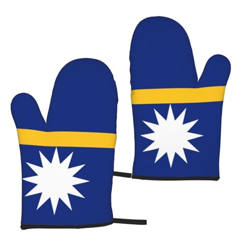 Gants de four à micro-ondes Drapeau de Nauru Gants de cuisine épais doublés en coton pour protéger les mains