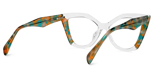 Image of Zeelool Stylish Acetate Cat Eye Glasses Frame with Non-prescription Clear Lens Women Oversized Eyewear Spitler ZJGA100148