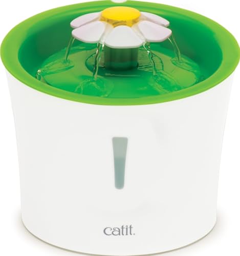 Catit Flower Fountain with Triple Action Filter, Cat Drinking Water Fountain, 3 L, Green