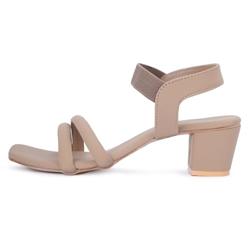 Image of SKOLL Women's Low Block Heel Strappy Sandals, Comfort Elastic Ankle Strap Open Toe Heeled Sandals, Casual Dressy Walking Sandals with Dual Front Straps