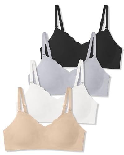 SALIA GIRL Training Bra for Girls & Teens No Show Seamless Teen Bras with Soft Light Padding and Back Hook Warm Beige/Black/White/Grey L