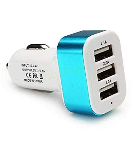 Image of 3 Port Car USB Car Charger with Fast Charging, LED Lightup and Simultaneous Charge Support for All Smartphones
