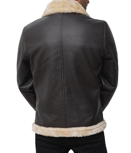 Image of fjackets Shearling Leather Coat Men - Real Lambskin Leather Jackets Mens Sherpa Lined Winter Casual Fur Coats Outerwear