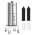 ICEPURE 3G Gravity Water Filter System with Water Level Window, Multi-Stage Filter, Stainless Steel Countertop Gravity fed Filtration with 4 Filters and Stand Reduce Microplastics, Lead & Total PFAS