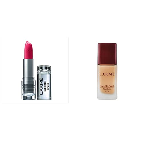 Image of Lakme Enrich Matte Lipstick, Shade PM15, 4.7g And Lakme Invisible Finish SPF 8 Foundation, Shade 01, 25ml