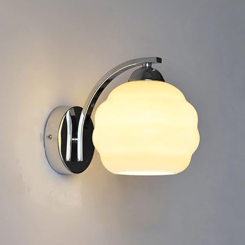 Lámpara de pared industrial retro, aplique LED francés con pantalla de cristal, estilo Art Deco, acabado cromado y beige para sala de estar, dormitorio, pasillo, decoración de iluminación