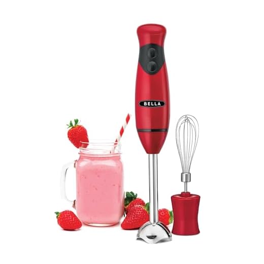 BELLA Immersion Hand Blender with Whisk Attachment, Quickly Mixes Sauces, Purees Soups, Smoothies & Dips, BPA-Free, Easy To Clean, Stainless Steel/Red