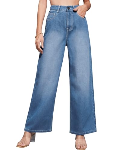 Image of Miss Chase Women's Wide-Leg High-Rise Regular-Length Stretchable Shaping Denim Jeans