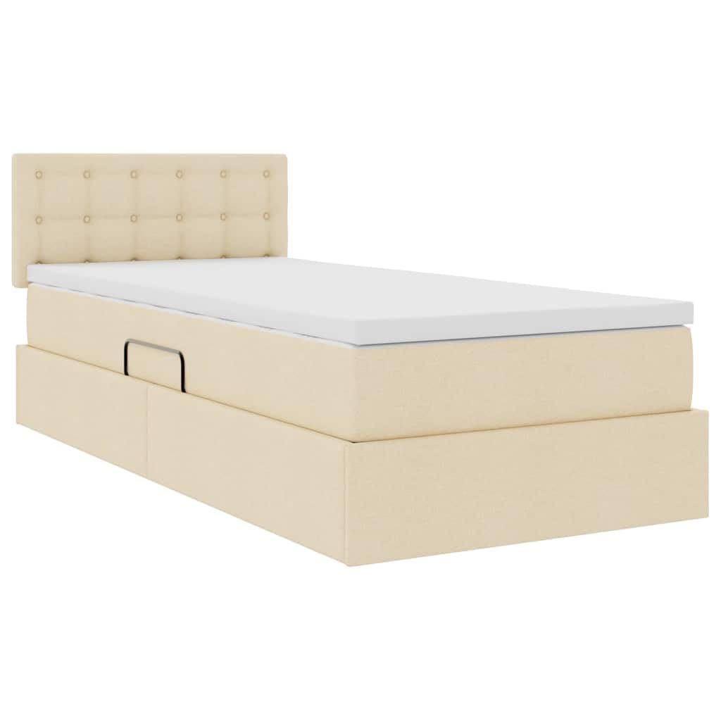 Cama de almacenamiento LED color crema 90 x 190 cm con colchón, cabecero ajustable, espacio de almacenamiento, funda de tela, tira LED USB, cama individual moderna para dormitorio con
