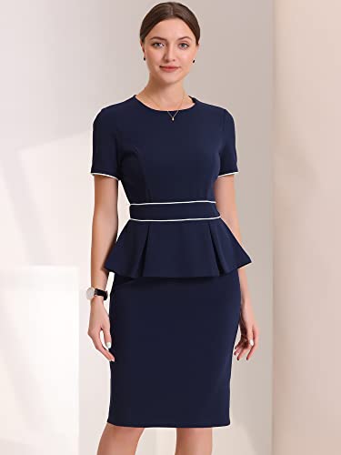 Allegra K Women's Work Sheath Dresses Crewneck Pencil Business Peplum Dress2
