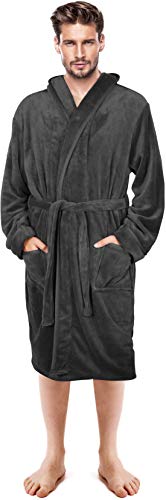 NY Threads Luxury Men’s Hooded Dressing Gown Super Soft Men’s Fleece Robe Cozy Hooded Plush Loungewear, Large, Dark Grey - 6