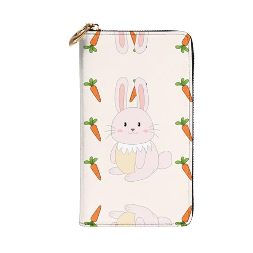 Leather Wallet - Stylish and Functional Wallet for Women with Multiple Compartments and Zipper Design Smiling Rabbit Prints, Black, One Size2