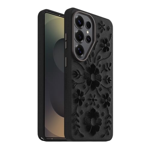 Image of OtterBox Samsung Galaxy S26 Ultra Symmetry Series Cactus Leather Case - Ink Blossom (Black), Slim, Premium, Protective Samsung Galaxy Phone Case