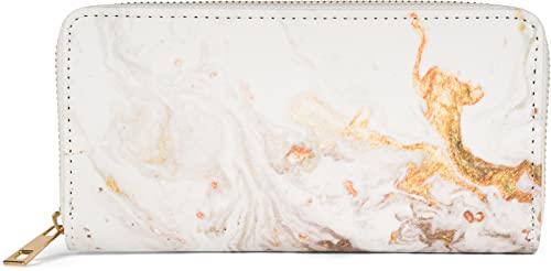 styleBREAKER Damen Geldbörse mit Marmor Muster, Reißverschluss, Portemonnaie 02040152, Farbe:Weiß-Grau