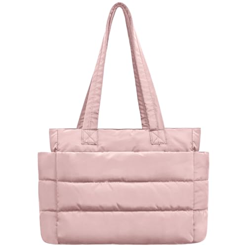 Image of charlore Tote Bag for Women, Puffer Quilted Handbag with Compartments Lightweight Puffy Shoulder Bag for Travel, Work, Gym