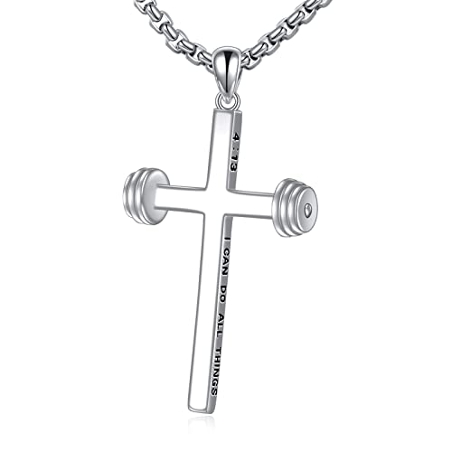 YFN Sport Necklace Sterling Silver Never Give Up I Can Do All Things Pendant Jewelry Sport Gifts for Women Men