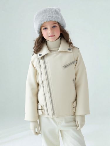 Kids Faux Leather Biker Jacket, Motorcycle Style with Lapel Collar Spring Fall Coat for Boys and Girls 3-16 Years3