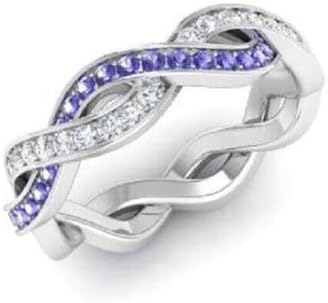 Jewels by Parijaat 14K White Gold Plated 925 Sterling Silver Round Cut Created Gemstone and White Diamond Infinity Full Etenity Wedding Engagement Ring (0.20 CT)