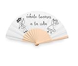 Abanico original con frases y dibujos personalizados. Abanicos de tela y madera, ideales para eventos al aire libre (modelo 4)