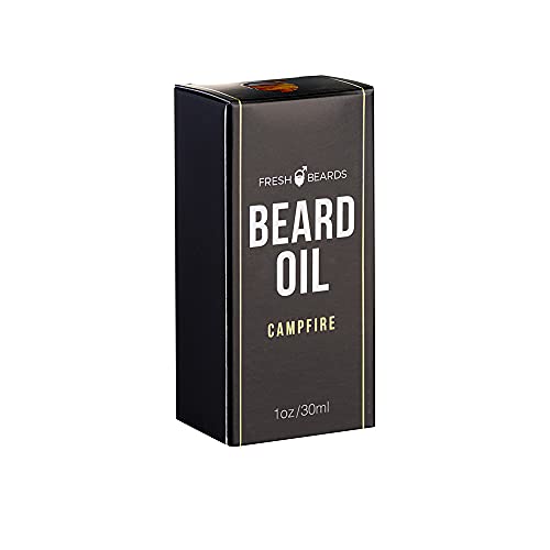 Fresh Beards Campfire Beard Oil - Wood, Sweet Smoke, and Fire Fragrance - Scented Mens Beard and Mustache Oil - Soothing Anti-Itch Moisturizer & Softener for Dandruff Prevention and Healthy Beard Growth