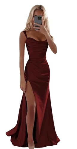 Women's Spaghetti Strap Satin Bridesmaid Dresses 2025 Simple Square Neck Tight Formal Prom Dress for Women DI222