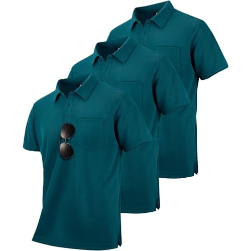 ZITY 3 Pack Polo Shirts for Men with Pocket Short Sleeve Moisture Wicking Outdoor Tactical Shirt Summer Casual