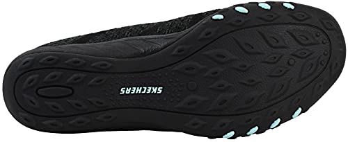 Skechers Women's Relaxed Fit Breathe Easy Fortune-Knit Slip-On Sneaker, Black/Aqua, 7.5