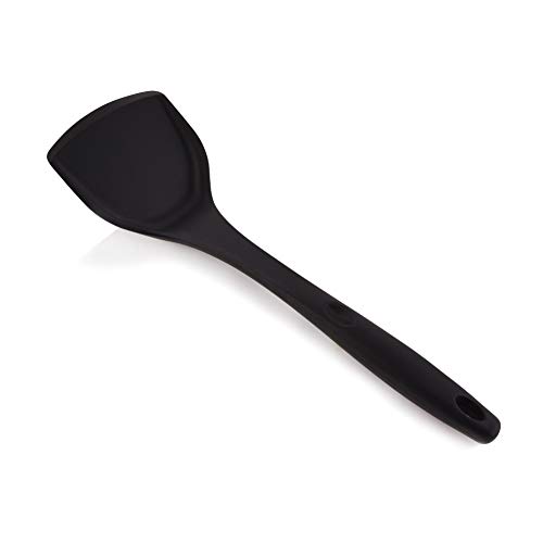 Silicone Wok Spatula, Heat Resistant Non-Stick Solid Silicone Turner (Black)