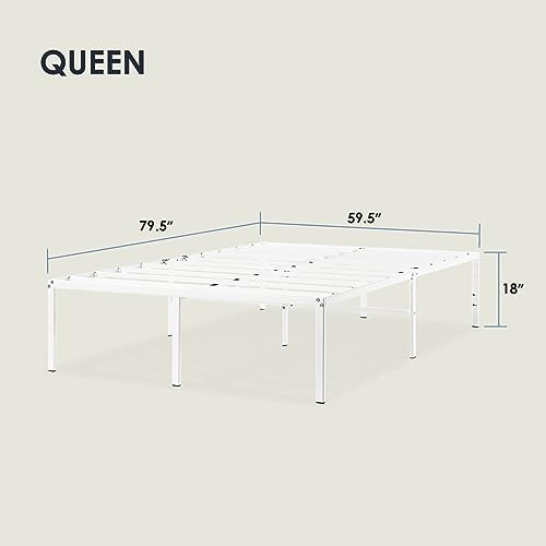 Image of Best Price Mattress 18 Inch Metal Platform Bed Frame, Heavy Duty Steel Slats, White, Queen