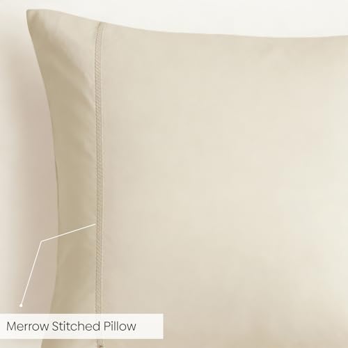Image of Haus and Kinder Double Bedsheet, 300 TC 100% Organic Cotton Percale Weave, Fitted Bedsheet for Double Size Bed with 2 Pillow Covers - Marrow Stitch Detaling (Coastal Calm, 60 inchx78 inchx10 Size)