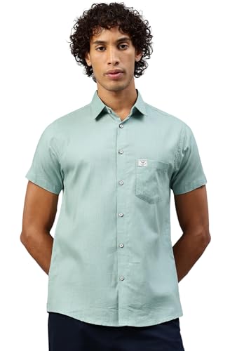Image of Majestic Man Men Slim Fit Pure Cotton Solid Half Sleeve Casual Shirt