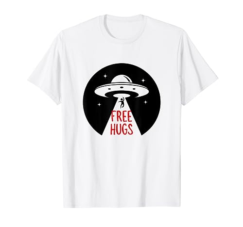 Funny espeluznante Free-Hugs OVNI Alien Nave Espacial Humor extraño Camiseta