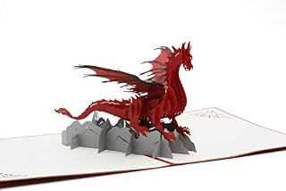 Red dragon, beast, flight dragon, fantasy mythical creatures, 3D folding card, pop up card, greeting card, gift card