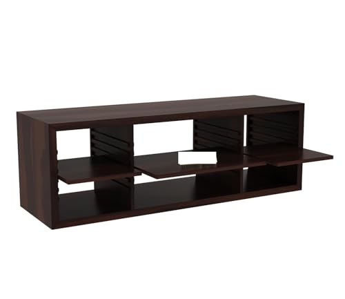 Image of Solid Sheesham Wood TV Unit with 6 Adjustable Shelves Storage - Elegant Wooden TV Unit for Living Room | Fits up to 60-inch TV - Solid Living Room Furniture (John, Walnut Finish)