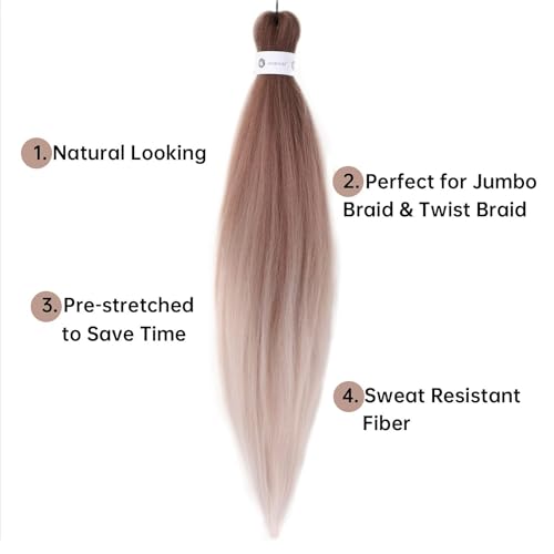 EMMOR Pre Stretched Braiding Hair 3 Packs Braid Crochet Hair 24 Inch Hot Water Setting Professional Soft Yaki Texture(Ombre Light Brown) - Image 2