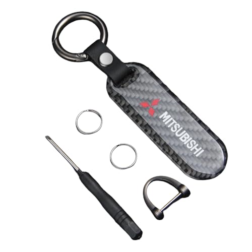 NYSLDSCO Coche Fibra de Carbono Llaveros, para Mitsubishi Competition rotación de 360 ​​Grados Aleación Zinc Llavero con Anillo antipérdida Accesorio,A-M