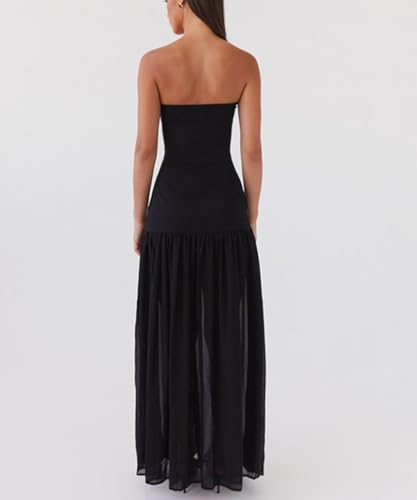 Image of Willow Dance Women Tube Top Dress Printed Mesh Patchwork Maxi Dress Strapless Sexy High Slit Long Dresses Party Clubwear