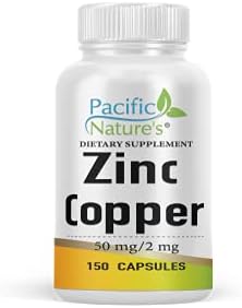 PACIFIC NATURE'S Zinc Copper Supplement (150 Capsules) with 50mg of Zinc Gluconate, 2mg of Copper Sulphate for Immune Support - Gluten Free, Non-GMO