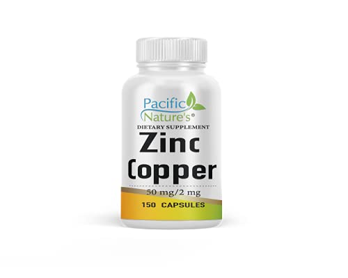 Pacific Nature's Zinc Copper, (50mg as Zinc Gluconate + 2mg Copper Sulphate Pentahydrate) Supporting Immunity, Antioxidant, Thyroid Function, Cellular Rejuvenation* (150 Capsules)