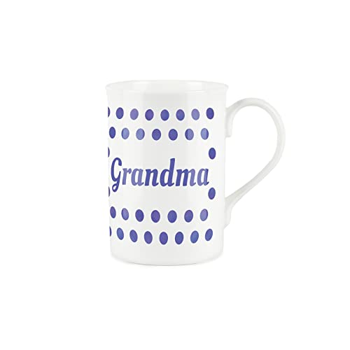 Purely Home Indigo Polka Dots Spots Grandma Mug - Fine Bone China Gift/Present Mug for Grandma, White