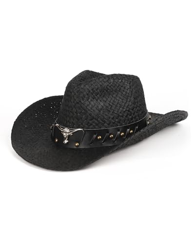Image of Zylioo Oversize XXL Straw Cowboy Hats,Large Summer Fedora Hat,Unisex Wide Brim Beach Hat with Belt Buckle