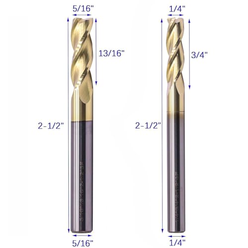 Image of BestParts High Performance 5Pcs Solid Carbide End Mills 1 /8 inch, 3 /16 inch, 1 /4 inch, 5 /16 inch, 3 /8 inch Set for Aluminum - ZRN Coated, 3 Flute, 37 Degree Helix, HRC55, End Mill Bit Set, CNC Router Bit, Square End