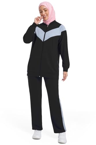 Modest Women's Workout Sets - Long Sleeve Tops & Loose Fit Athletic Pants 2 Piece Outfits for Muslim Ladies
