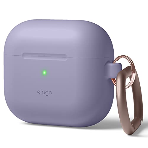 elago Capa de silicone compatível com AirPods 3ª geração – compatível com AirPods 3, mosquetão incluído, suporta carregamento sem fio, resistente a choques, proteção total (cinza lavanda)