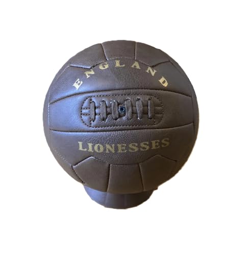Antique leather style display football and stand with ENGLAND LIONESSES. Makes a fantastic gift for England Ladies football fans.