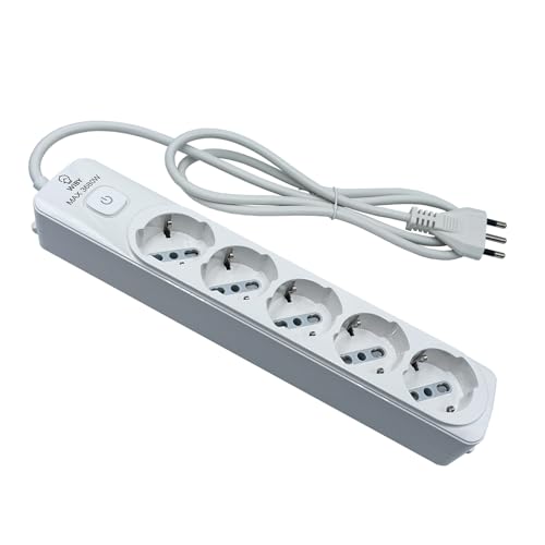Wiby Regleta de 4 enchufes eléctricos (Schuko 10 A), cable de 1,5 m con enchufe italiano, 10 A, máx. potencia 2300 W (5 plazas, cable de 3 m)